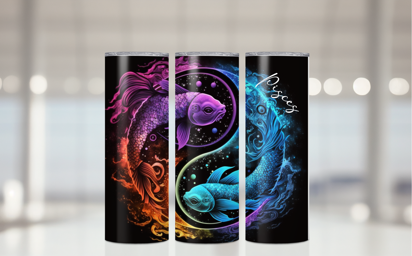 Pisces Black and Neon Tumbler